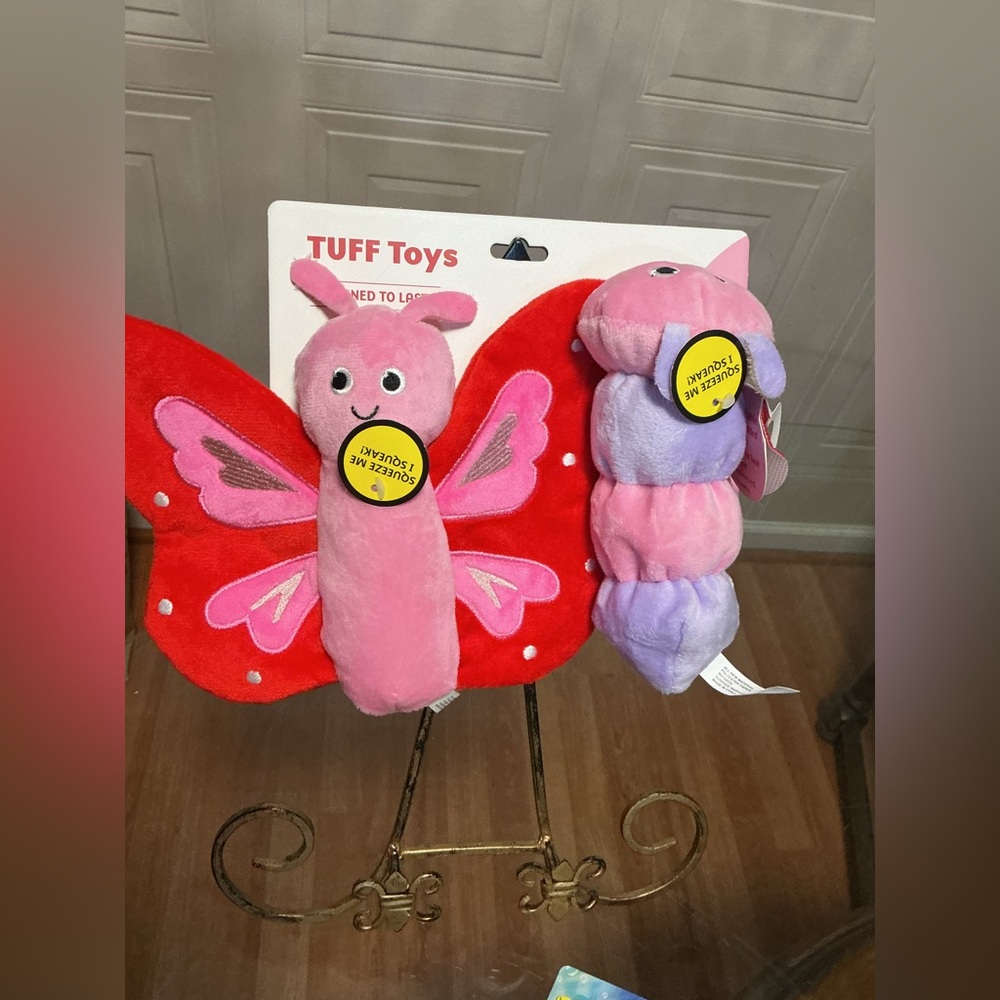 Jmle tuff Set Of 2  Caterpillars & Butterfly Squeaker Dog Toy Very Durable 7”